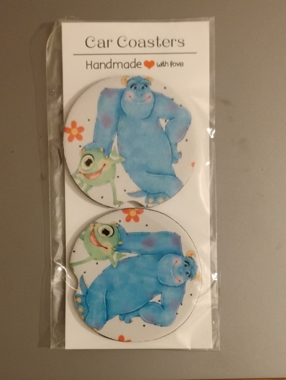 Pixar- Monsters Inc. Mike & Sulley Car Coasters Set of 2 NWT